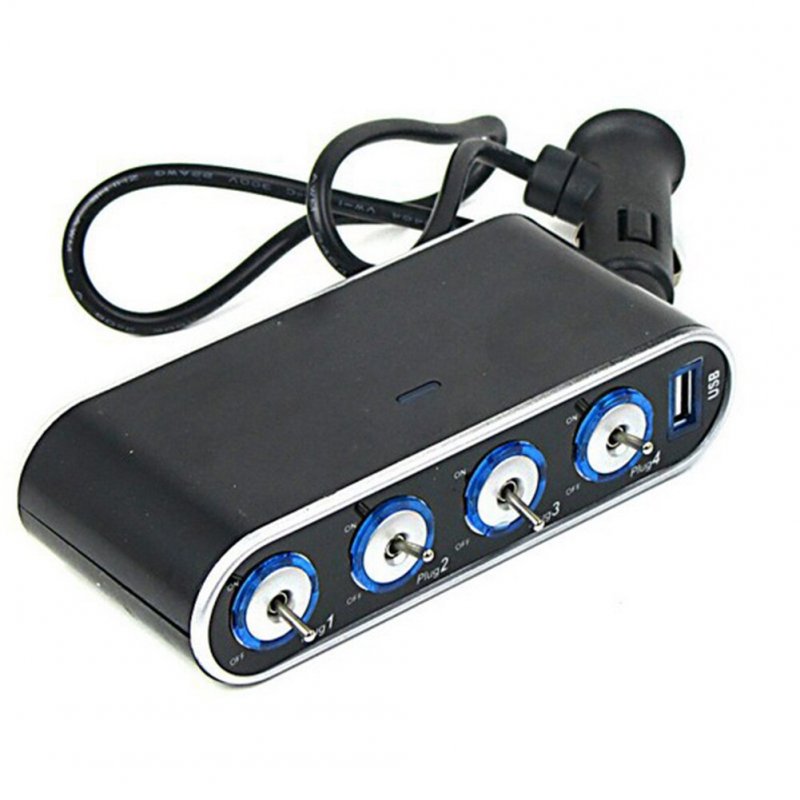 Разветвитель автоприкуривателя на 4 с реле+USB WF-0307