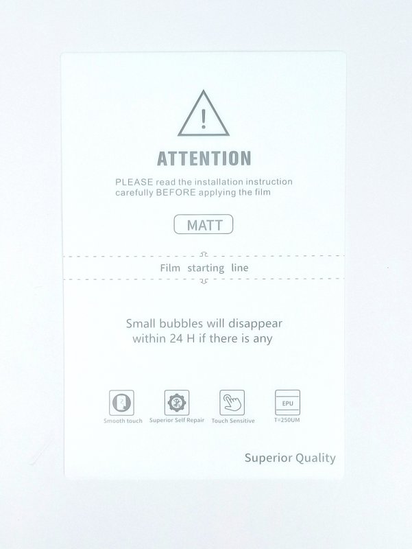 Пленка гидрогелевая 5A+ матовая 0.25mm 18*12см