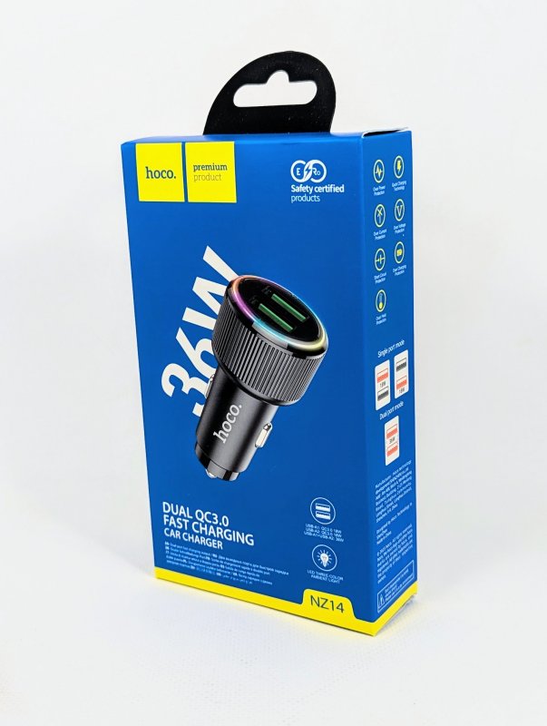Переходник USB в прикуриватель на 2 вход hoco. NZ14